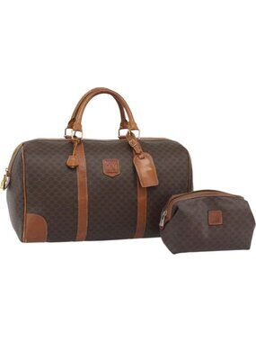 CELINE Macadam Canvas Boston Bag PVC Leather 2 Set Brown Gold
